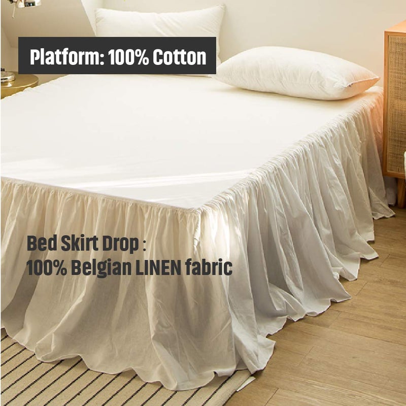 Simple&Opulence Belgian Linen Bed Skirt with Classic 16 inch Tailored Drop Dust Ruffle, Easy Fit Breathable Premium Natural Flax- Pleated White, Queen - Image 2